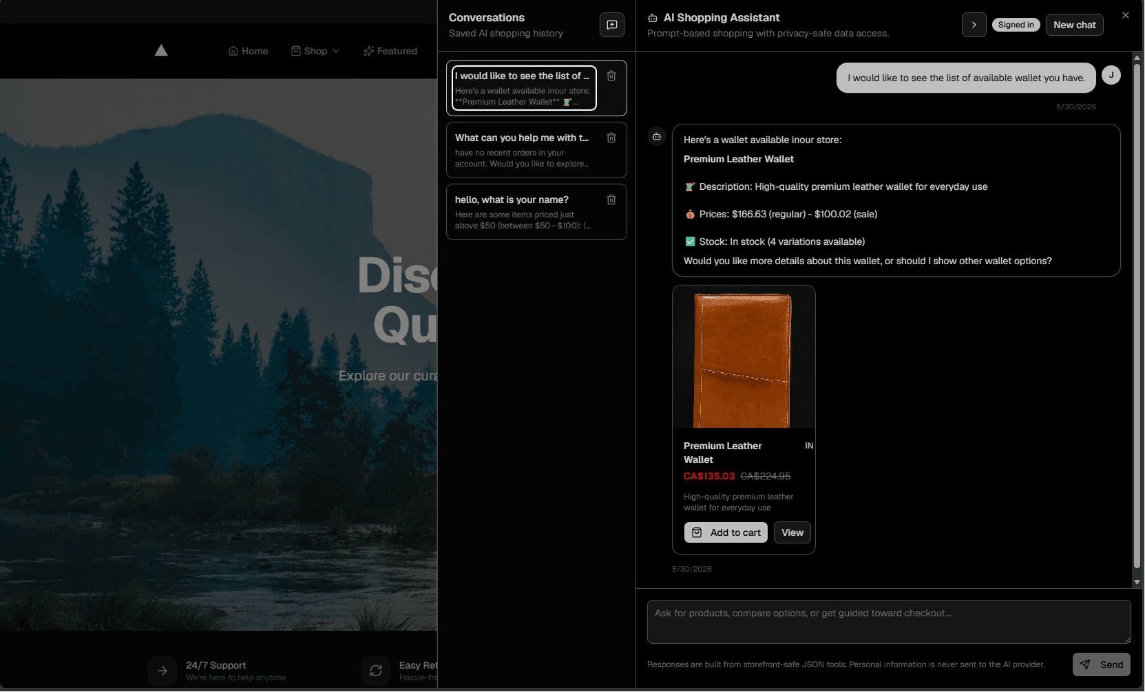 Luxe store AI screen